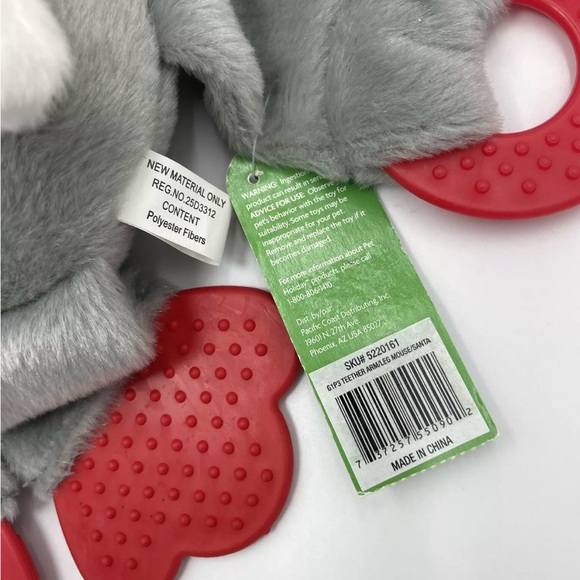 Top Paw Mouse Santa Teether Squeaky Toy Plush - Picture 7 of 7